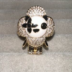 14K Gold Custom Micro Pavé Iced Out Bling Drip Clover Flower Panda Doll Ring
